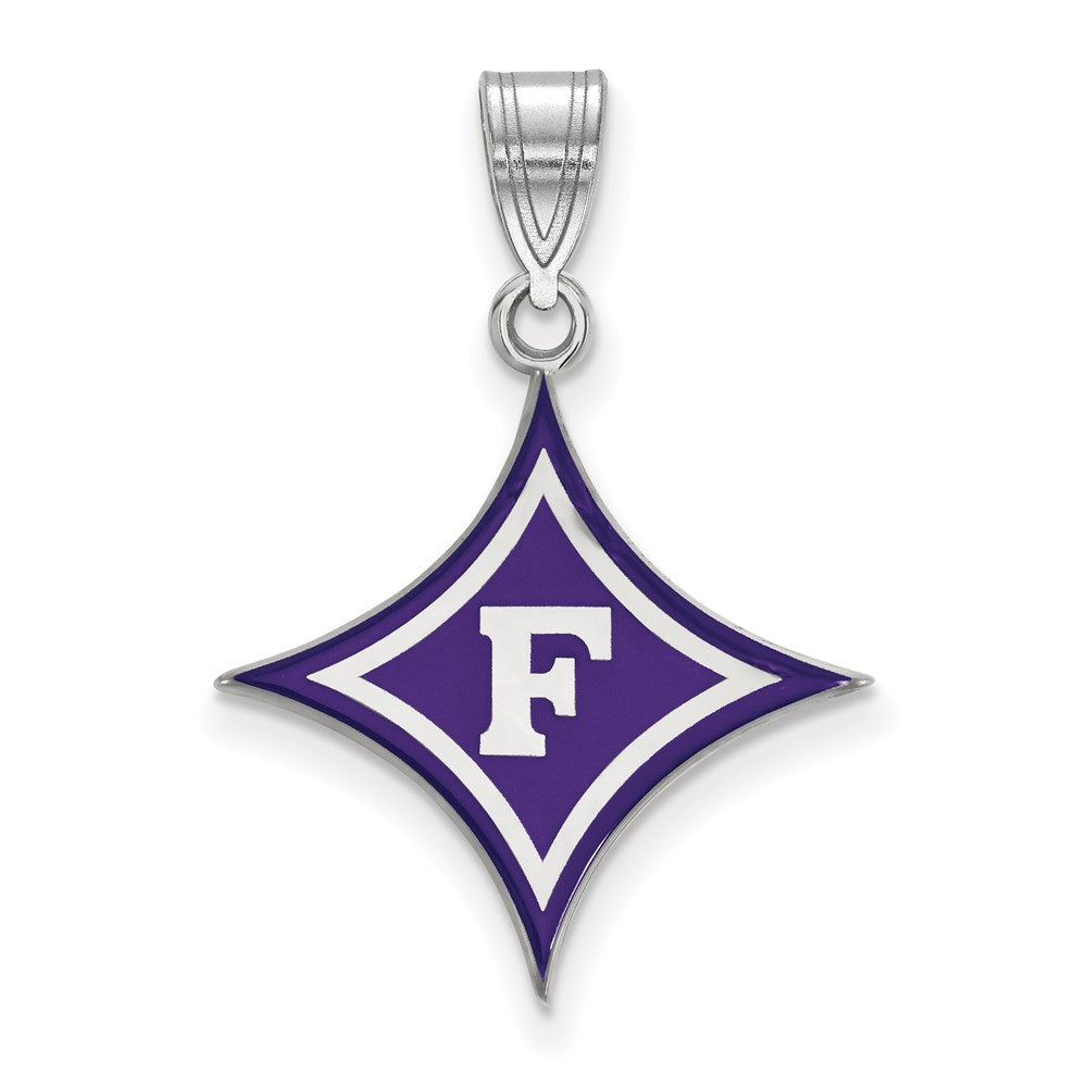 Sterling Silver Rhodium-plated LogoArt Furman University Large Enameled Pendant