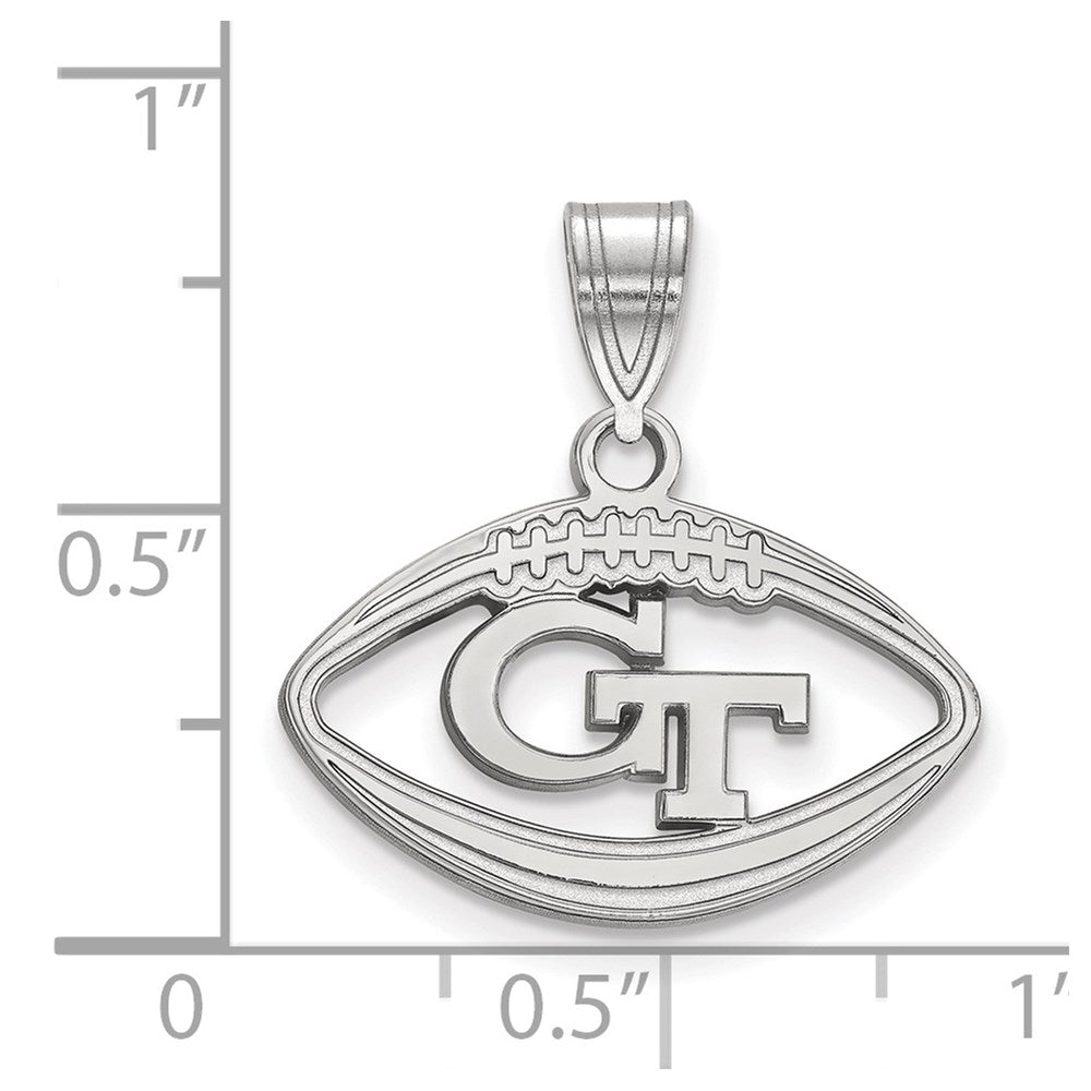 Sterling Silver Rhodium-plated LogoArt Georgia Institute of Technology G-T Football Pendant