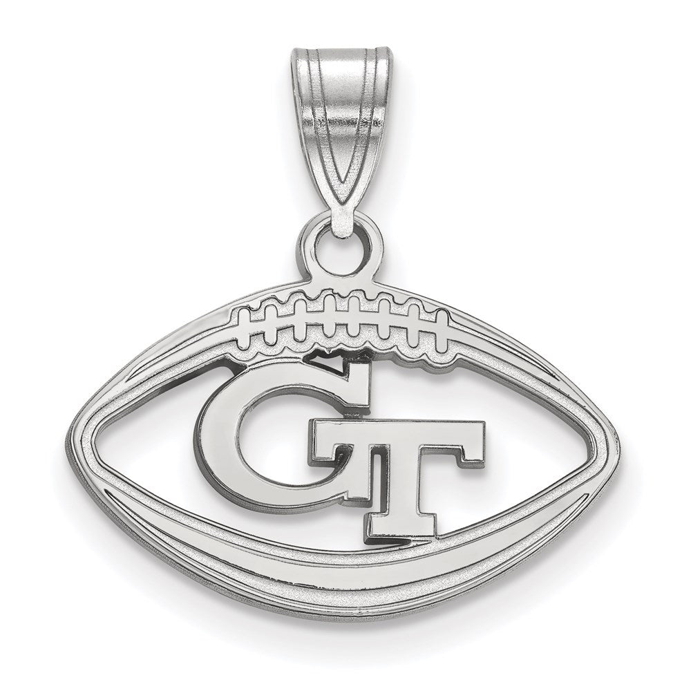 Sterling Silver Rhodium-plated LogoArt Georgia Institute of Technology G-T Football Pendant