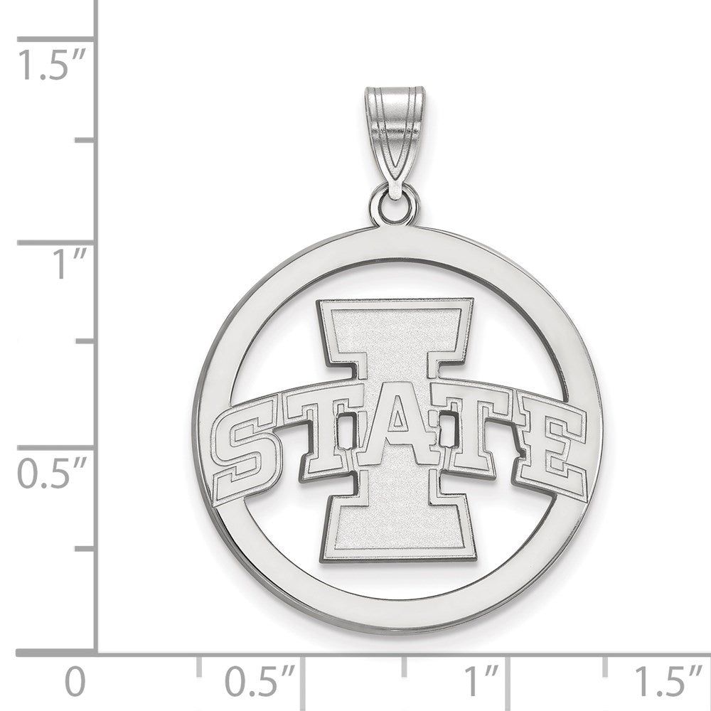 Sterling Silver Rhodium-plated LogoArt Iowa State University Extra Large Circle Pendant