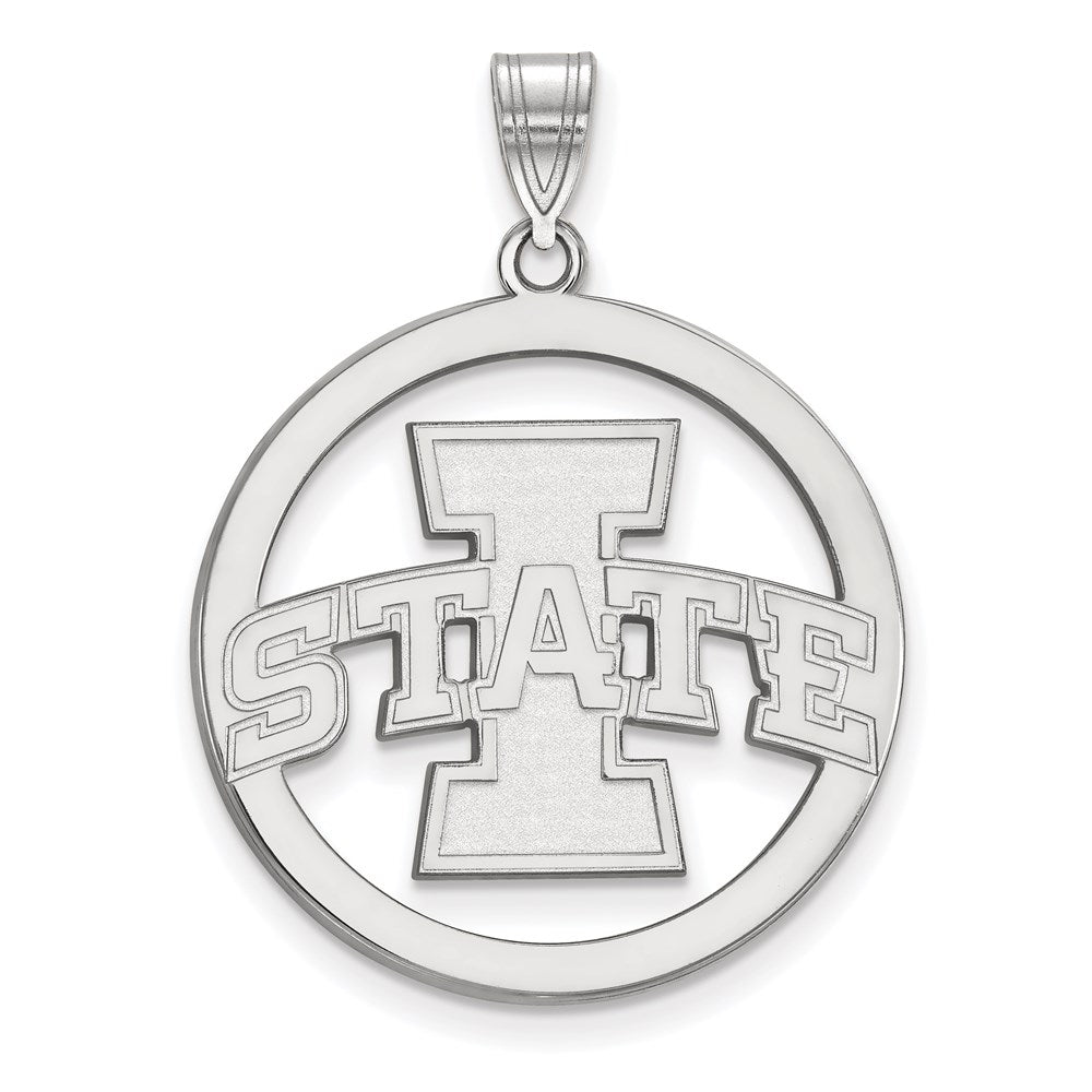 Sterling Silver Rhodium-plated LogoArt Iowa State University Extra Large Circle Pendant