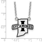 Sterling Silver Rhodium-plated LogoArt Indiana State University Sycamores Large Enameled Pendant 18 inch Necklace