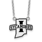 Sterling Silver Rhodium-plated LogoArt Indiana State University Sycamores Large Enameled Pendant 18 inch Necklace