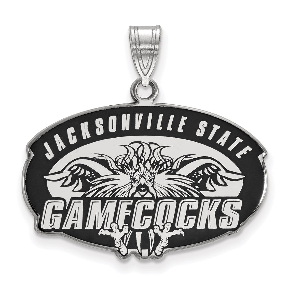 Sterling Silver Rhodium-plated LogoArt Jacksonville State University Large Enameled Pendant