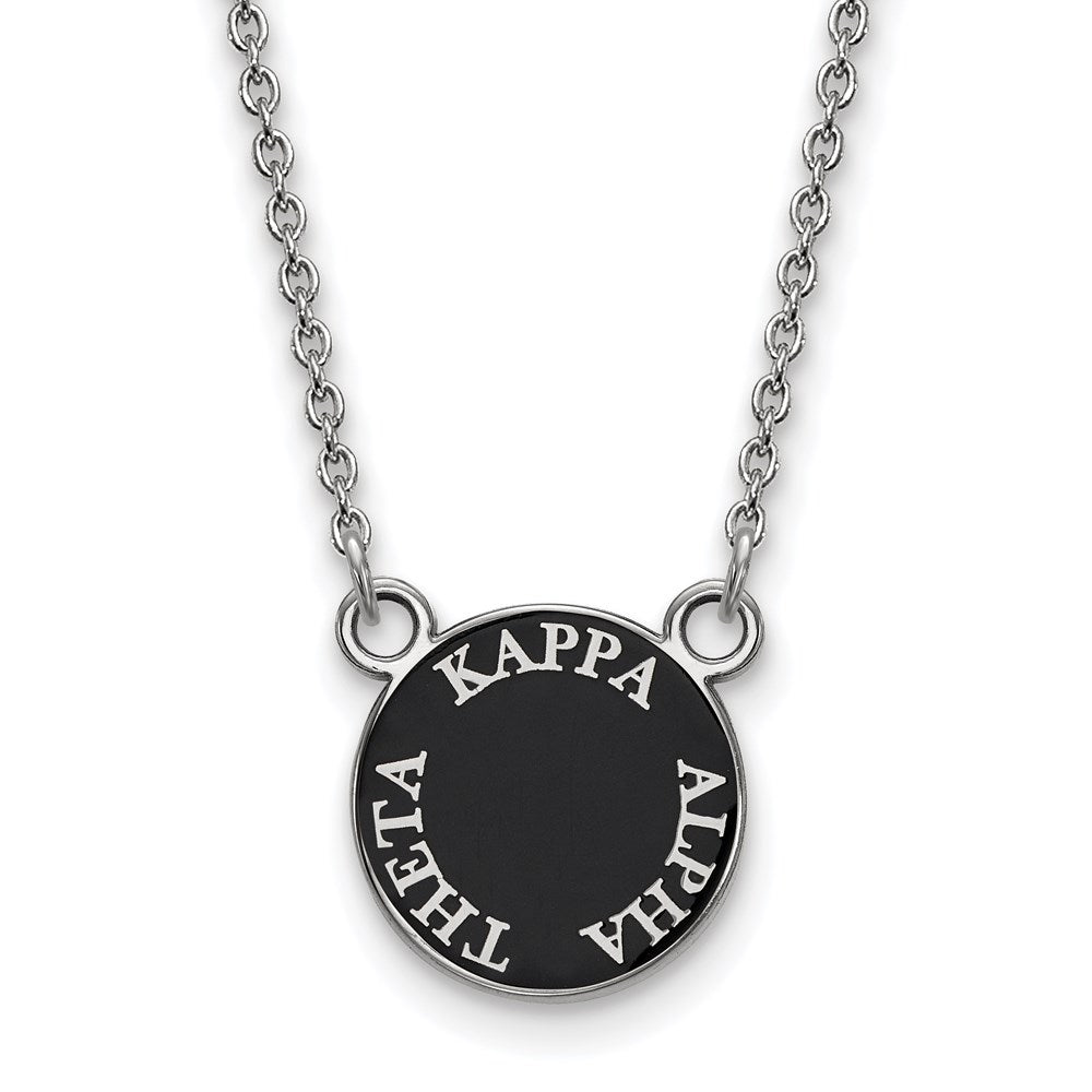 Sterling Silver Rhodium-plated LogoArt Kappa Alpha Theta Sorority Text Small Color Enamel Pendant 18 inch Necklace