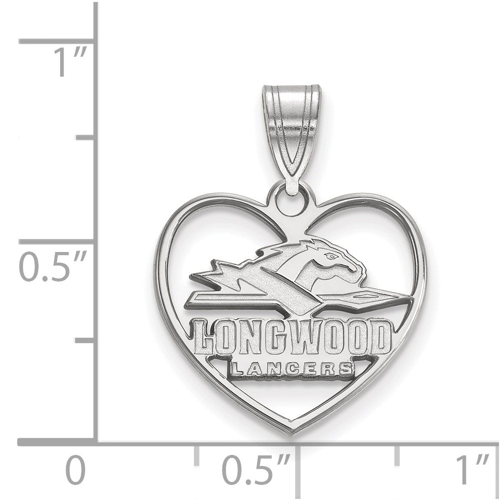 Sterling Silver Rhodium-plated LogoArt Longwood University Lancers Heart Pendant