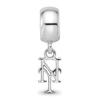 Sterling Silver Rhodium Plated Major League Baseball LogoArt New York Mets N-Y Dangle Bead