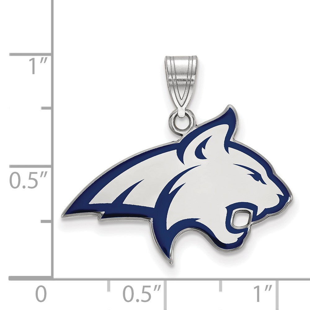 Sterling Silver Rhodium-plated LogoArt Montana State University Bobcat Large Enameled Pendant