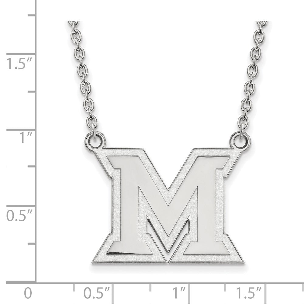 Sterling Silver Rhodium-plated LogoArt Miami University Ohio Letter M Large Pendant 18 inch Necklace