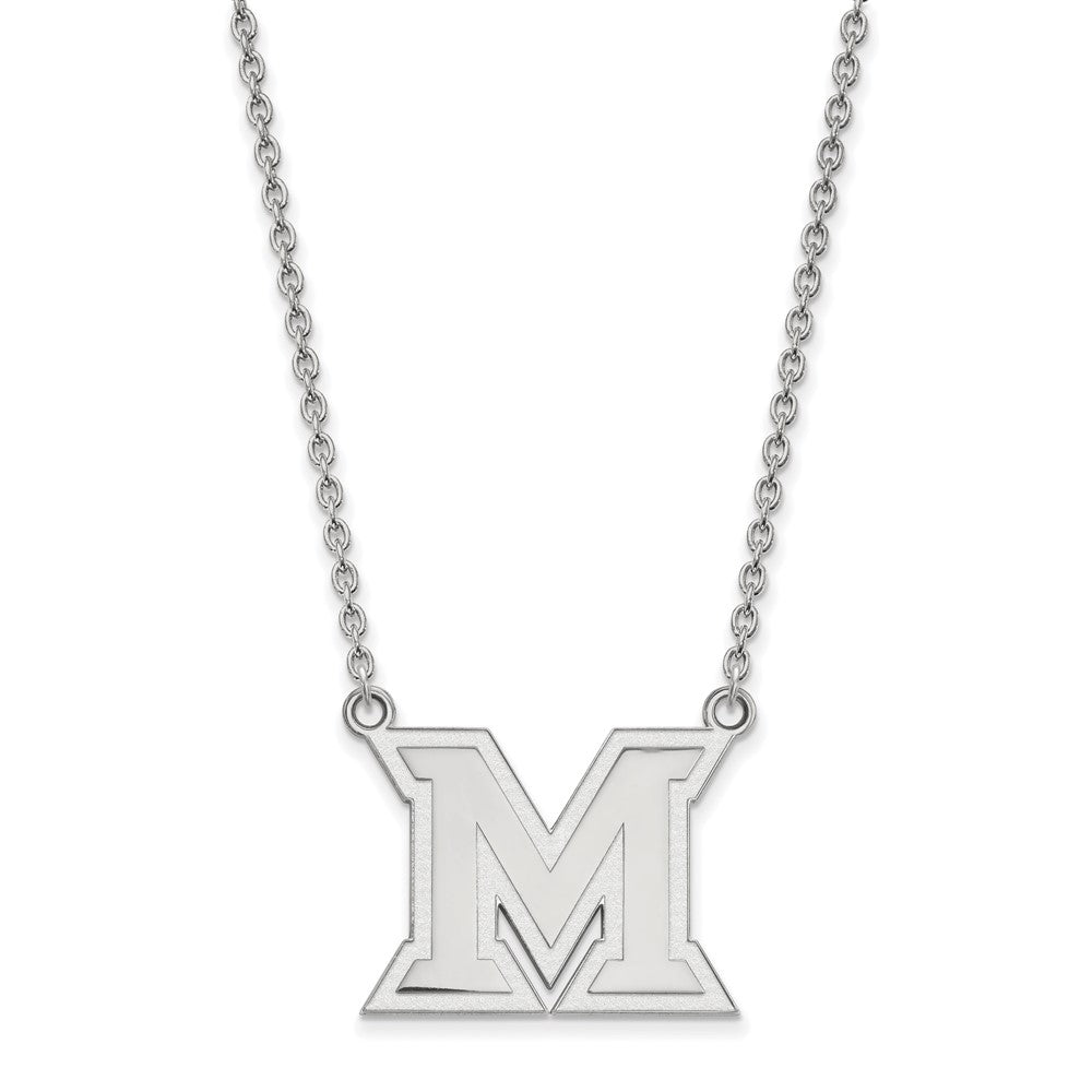 14k White Gold LogoArt Miami University Ohio Letter M Large Pendant 18 inch Necklace