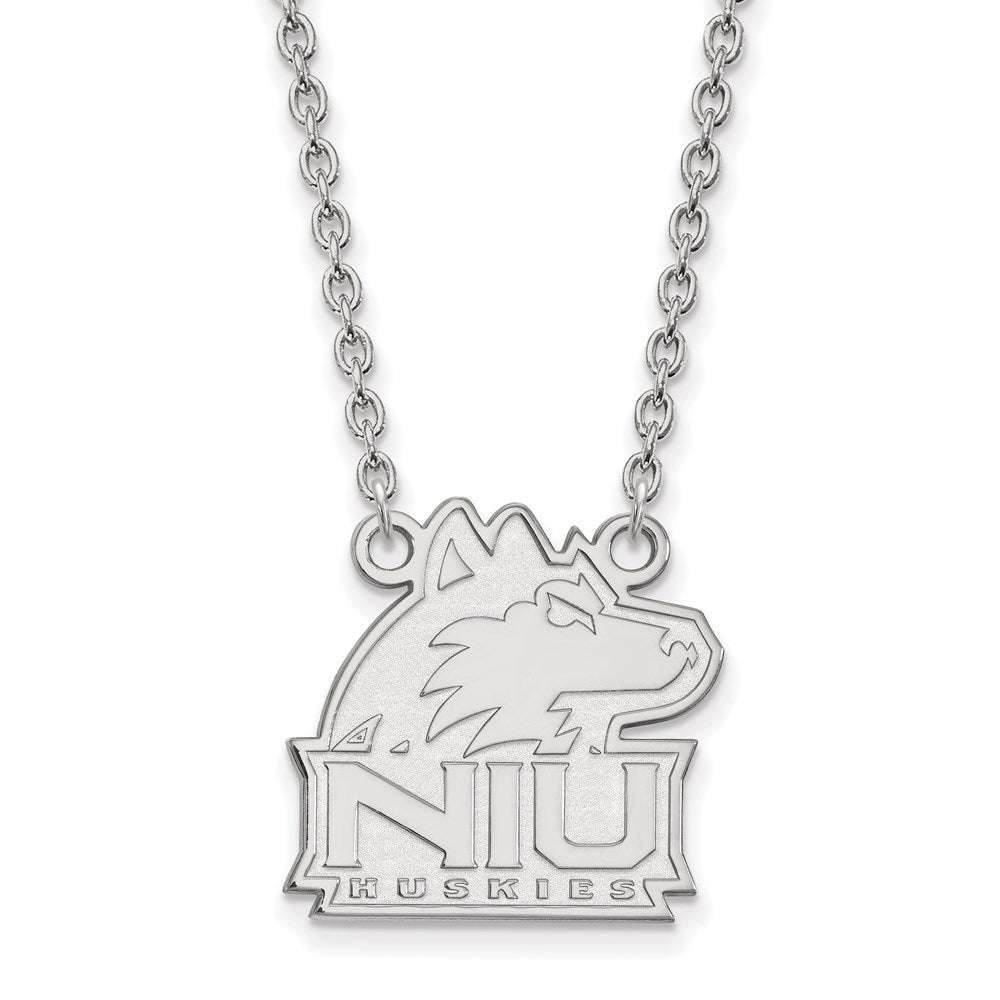 Sterling Silver Rhodium-plated LogoArt Northern Illinois University N-I-U Huskies Medium Pendant 18 inch Necklace