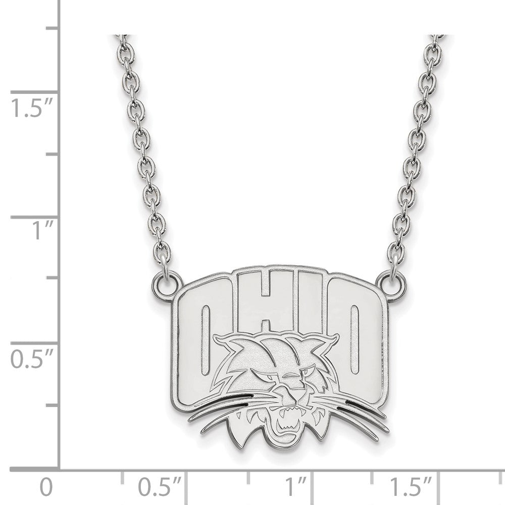 Sterling Silver Rhodium-plated LogoArt Ohio University Large Pendant 18 inch Necklace