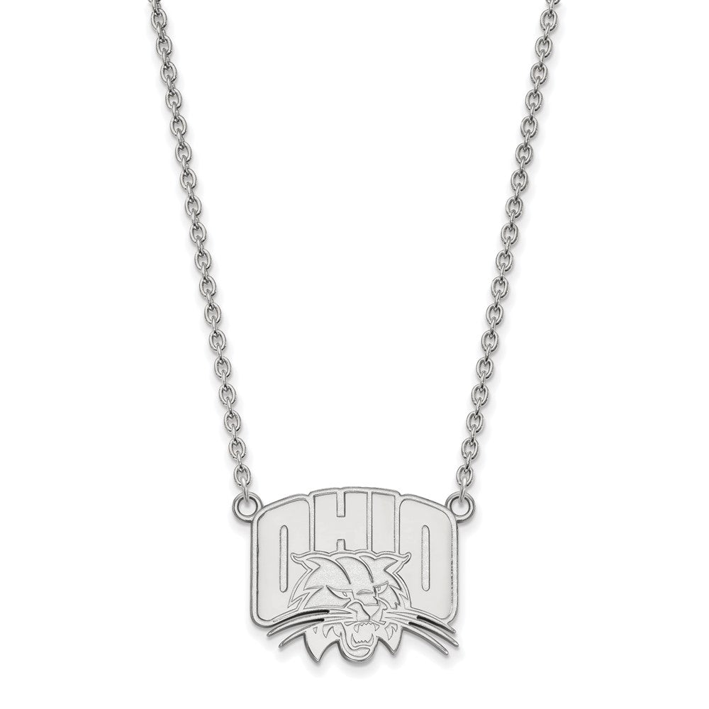 10k White Gold LogoArt Ohio University Large Pendant 18 inch Necklace