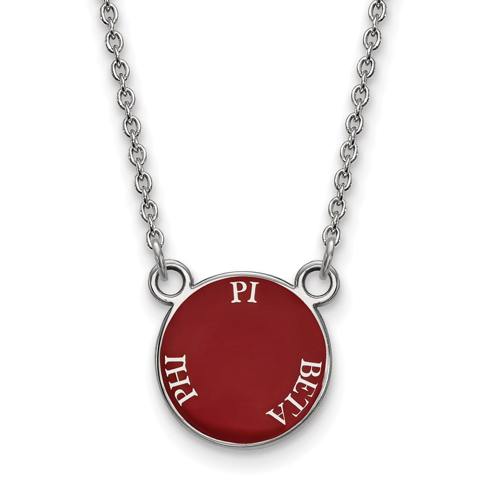 Sterling Silver Rhodium-plated LogoArt Pi Beta Phi Sorority Text Small Color Enamel Pendant 18 inch Necklace