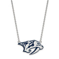 Sterling Silver Rhodium-plated NHL LogoArt Nashville Predators Large Enameled Pendant 18 inch Necklace