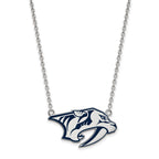 Sterling Silver Rhodium-plated NHL LogoArt Nashville Predators Large Enameled Pendant 18 inch Necklace