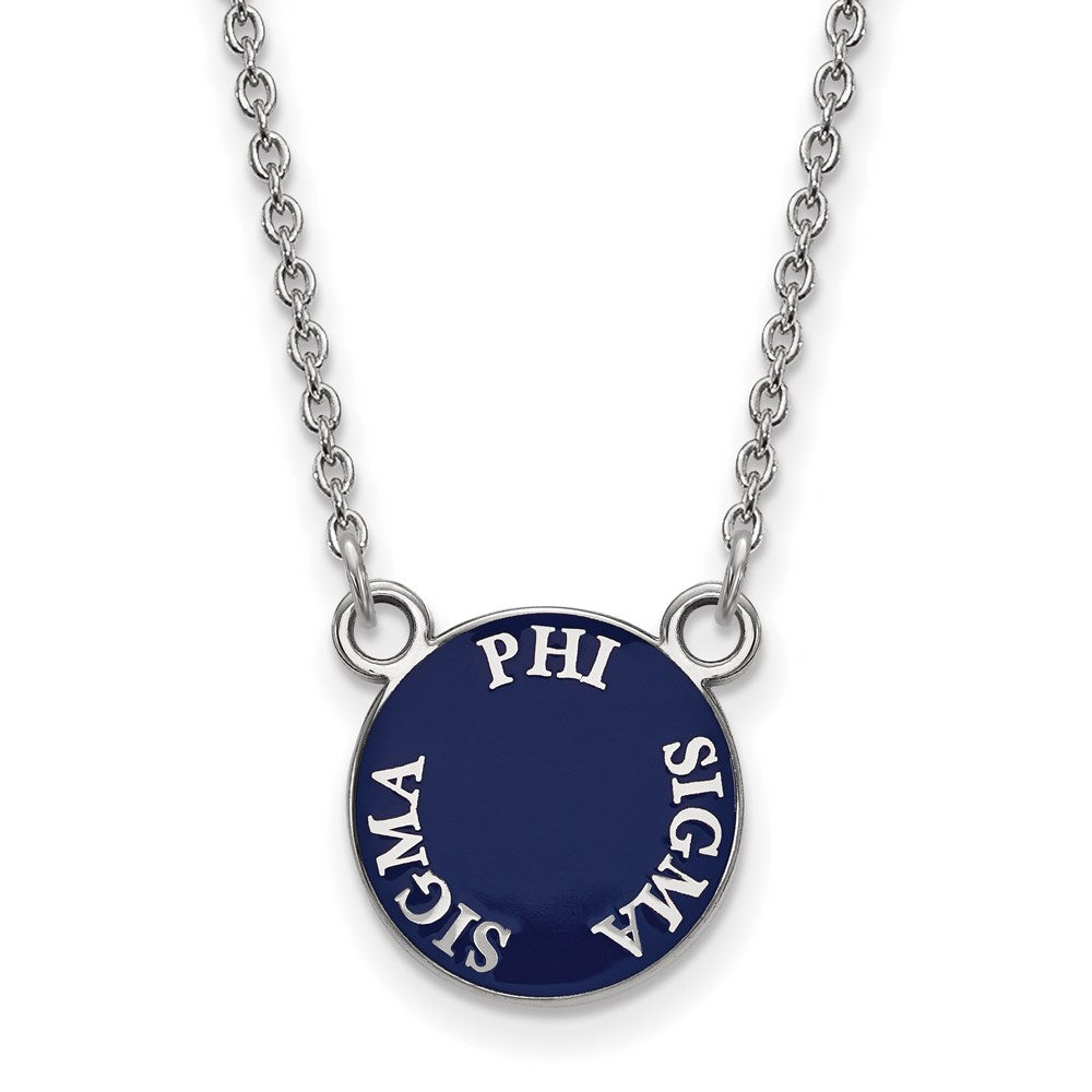 Sterling Silver Rhodium-plated LogoArt Phi Sigma Sigma Sorority Text Small Color Enamel Pendant 18 inch Necklace