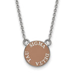 Sterling Silver Rhodium-plated LogoArt Sigma Delta Tau Sorority Text Small Color Enamel Pendant 18 inch Necklace