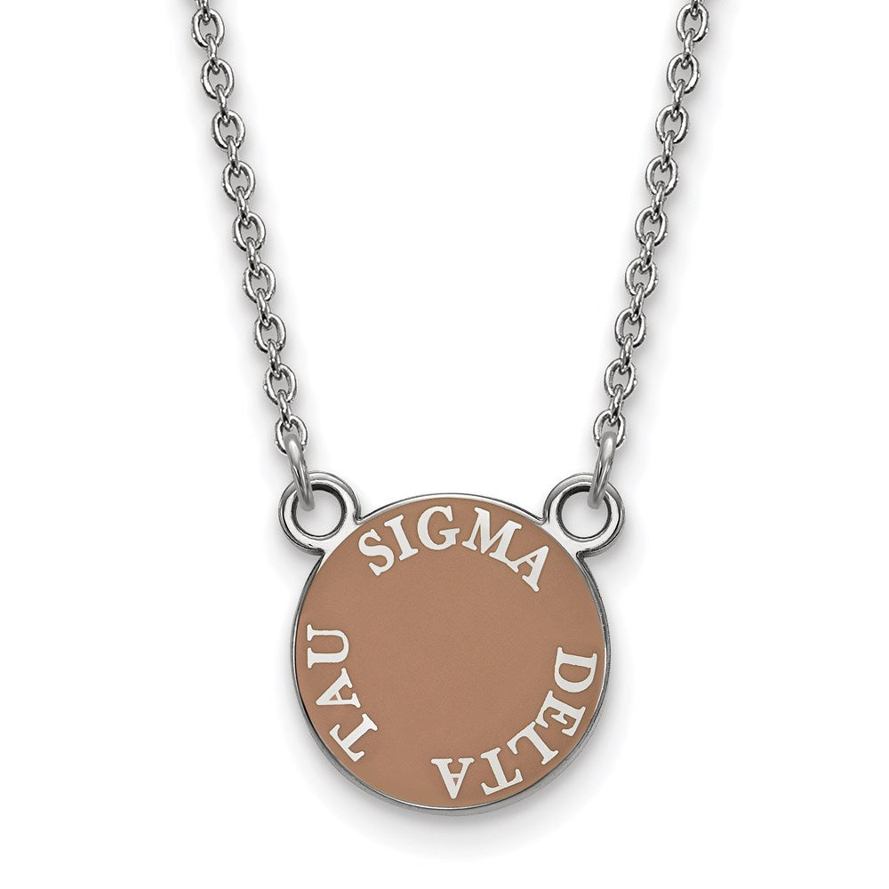 Sterling Silver Rhodium-plated LogoArt Sigma Delta Tau Sorority Text Small Color Enamel Pendant 18 inch Necklace
