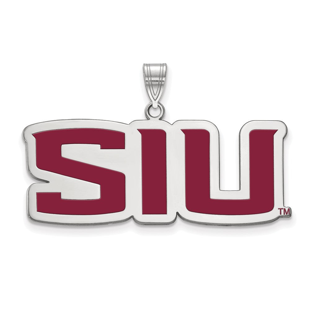 Sterling Silver Rhodium-plated LogoArt Southern Illinois University S-I-U Large Enameled Pendant