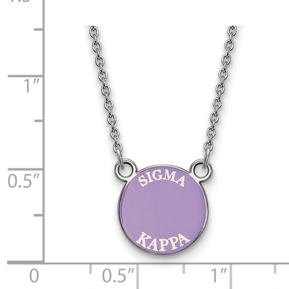 Sterling Silver Rhodium-plated LogoArt Sigma Kappa Sorority Text Small Color Enamel Pendant 18 inch Necklace