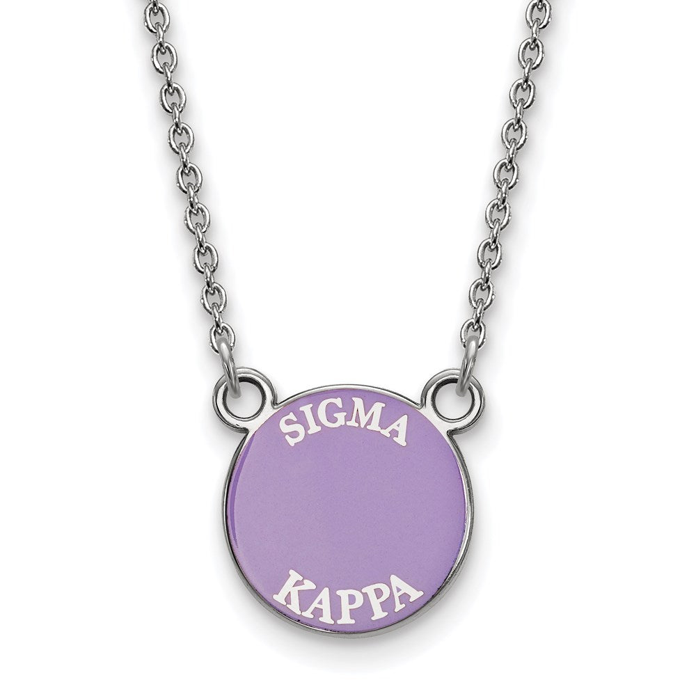 Sterling Silver Rhodium-plated LogoArt Sigma Kappa Sorority Text Small Color Enamel Pendant 18 inch Necklace