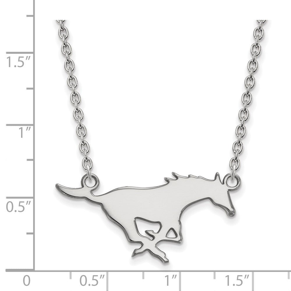 14k White Gold LogoArt Southern Methodist University Mustang Large Pendant 18 inch Necklace