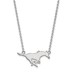 10k White Gold LogoArt Southern Methodist University Mustang Large Pendant 18 inch Necklace