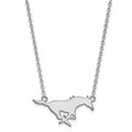 Sterling Silver Rhodium-plated LogoArt Southern Methodist University Mustang Large Pendant 18 inch Necklace