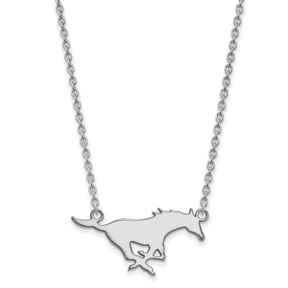 14k White Gold LogoArt Southern Methodist University Mustang Large Pendant 18 inch Necklace