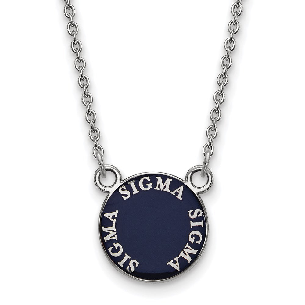Sterling Silver Rhodium-plated LogoArt Sigma Sigma Sigma Sorority Text Small Color Enamel Pendant 18 inch Necklace