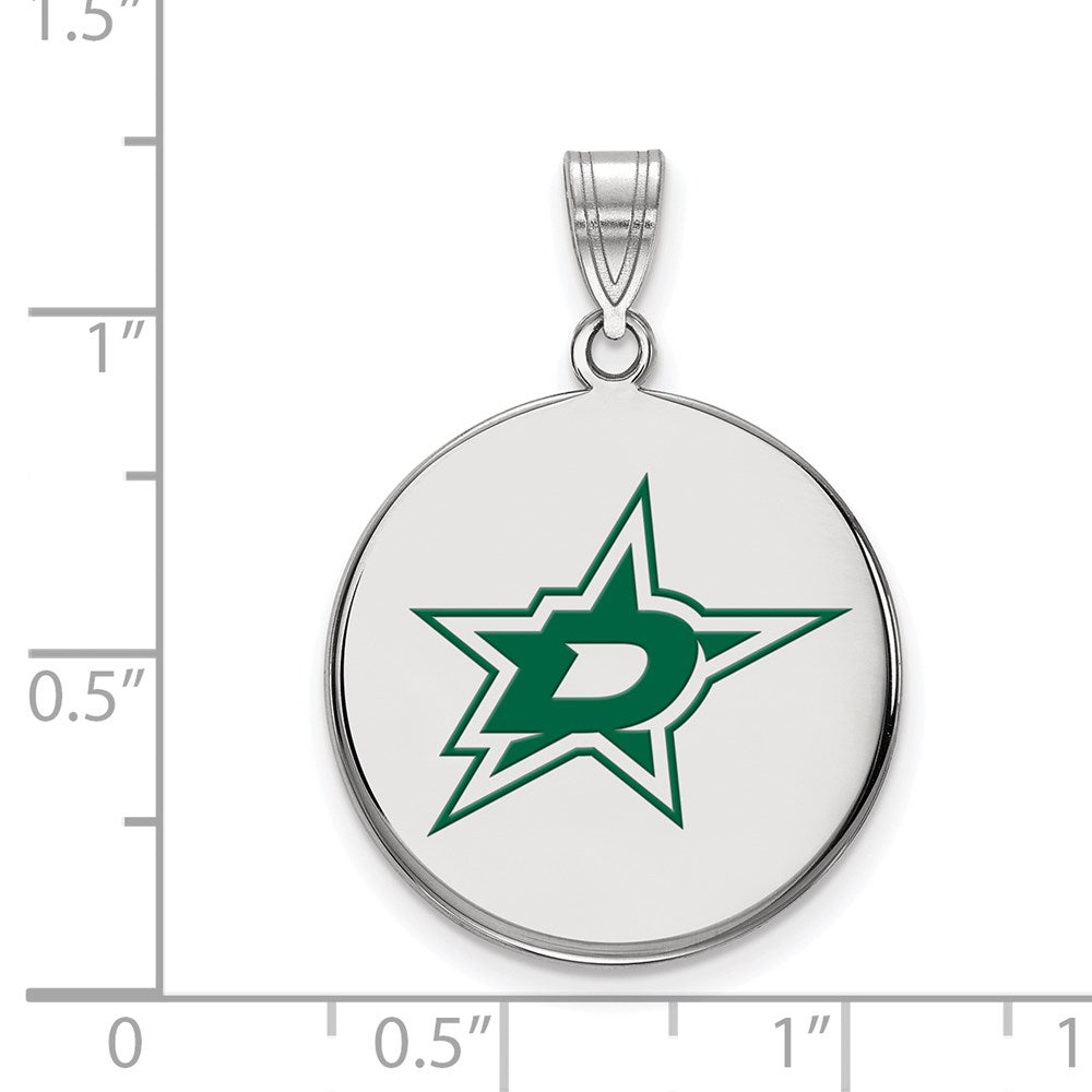 Sterling Silver Rhodium-plated NHL LogoArt Dallas Stars Large Enameled Disc Pendant