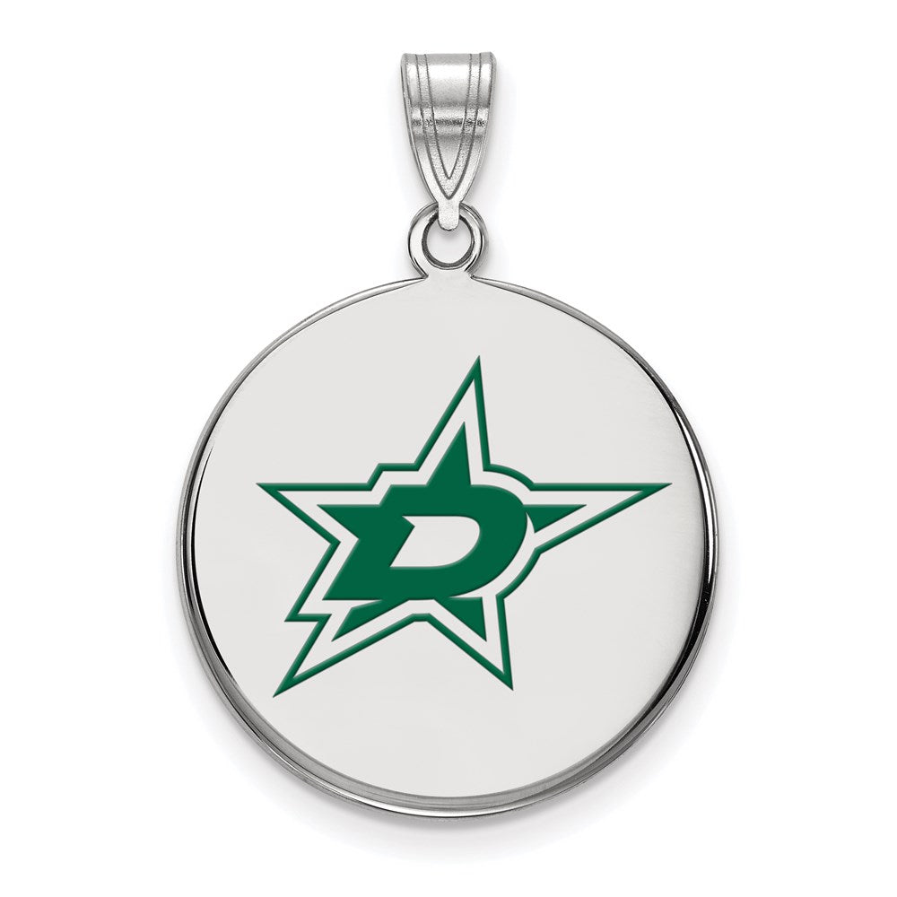Sterling Silver Rhodium-plated NHL LogoArt Dallas Stars Large Enameled Disc Pendant