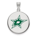 Sterling Silver Rhodium-plated NHL LogoArt Dallas Stars Large Enameled Disc Pendant