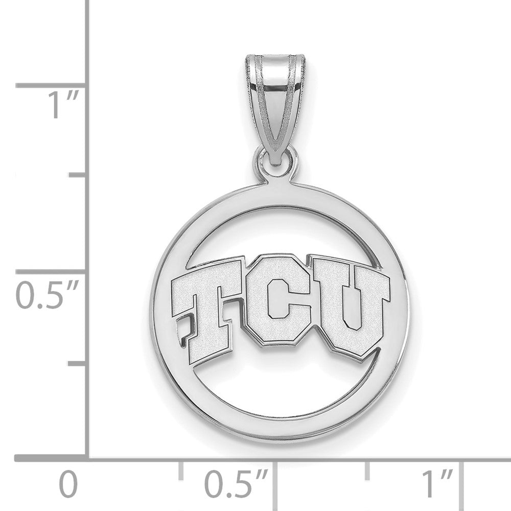 Sterling Silver Rhodium-plated LogoArt Texas Christian University T-C-U Med Circle Pendant