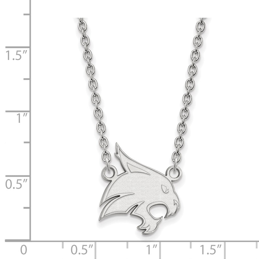 Sterling Silver Rhodium-plated LogoArt Texas State University Bobcat Large Pendant 18 inch Necklace