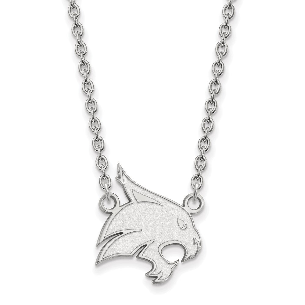 10k White Gold LogoArt Texas State University Bobcat Large Pendant 18 inch Necklace