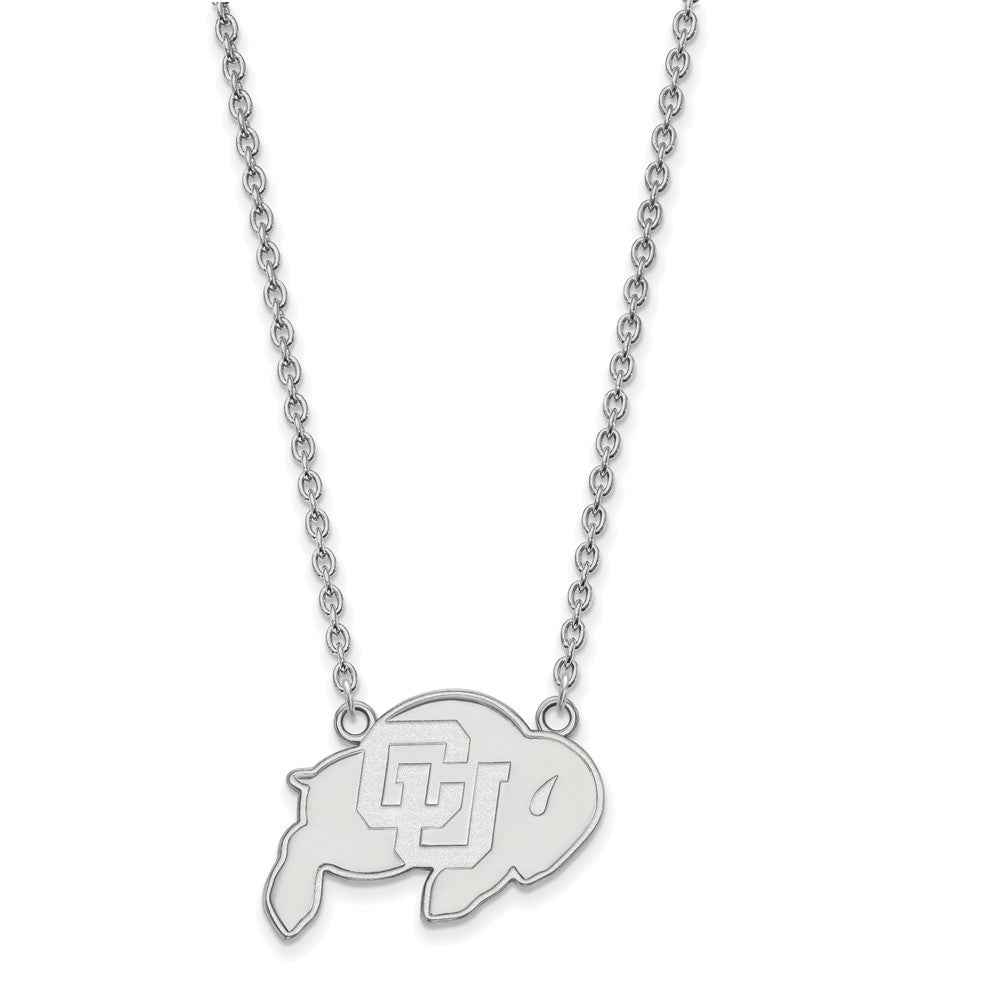 Sterling Silver Rhodium-plated LogoArt University of Colorado Buffalo Large Pendant 18 inch Necklace