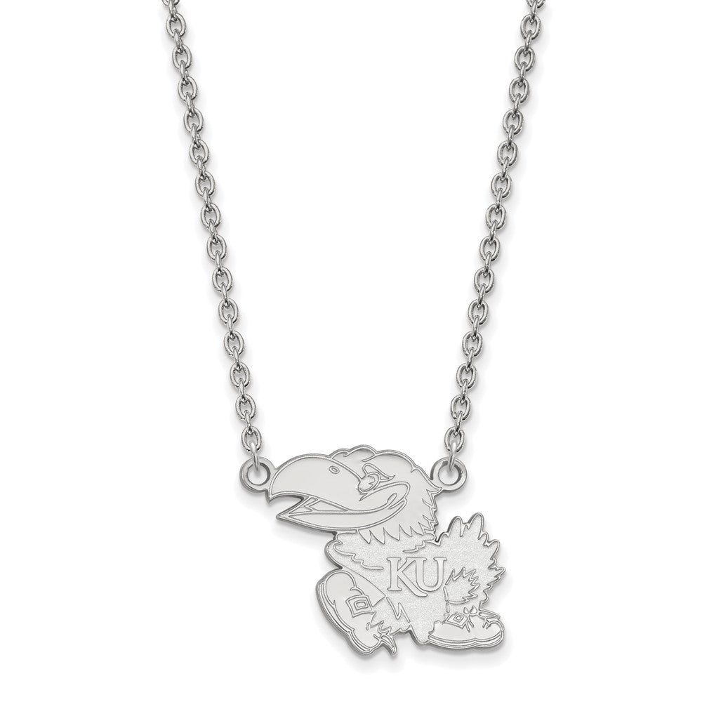 14k White Gold LogoArt University of Kansas Jayhawk Large Pendant 18 inch Necklace