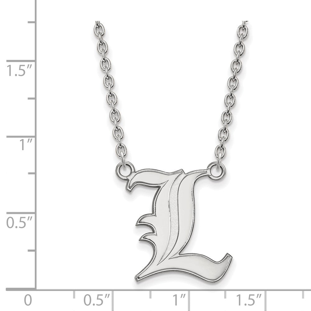 Sterling Silver Rhodium-plated LogoArt University of Louisville Letter L Large Pendant 18 inch Necklace