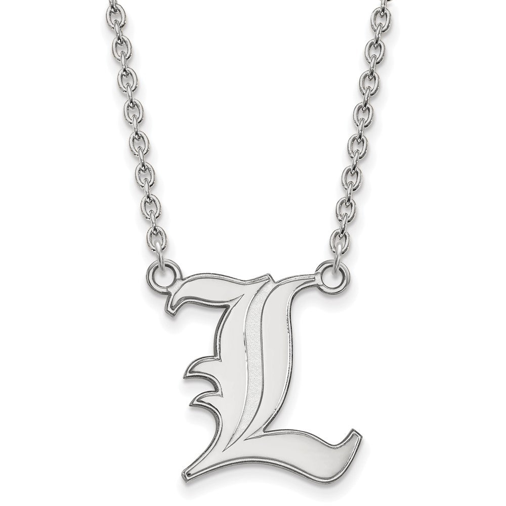 10k White Gold LogoArt University of Louisville Letter L Large Pendant 18 inch Necklace