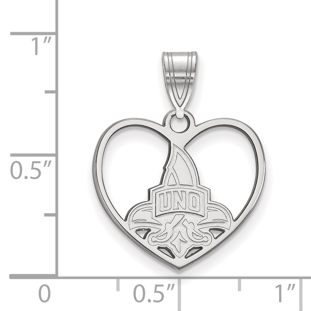 Sterling Silver Rhodium-plated LogoArt University of New Orleans U-N-O Heart Pendant