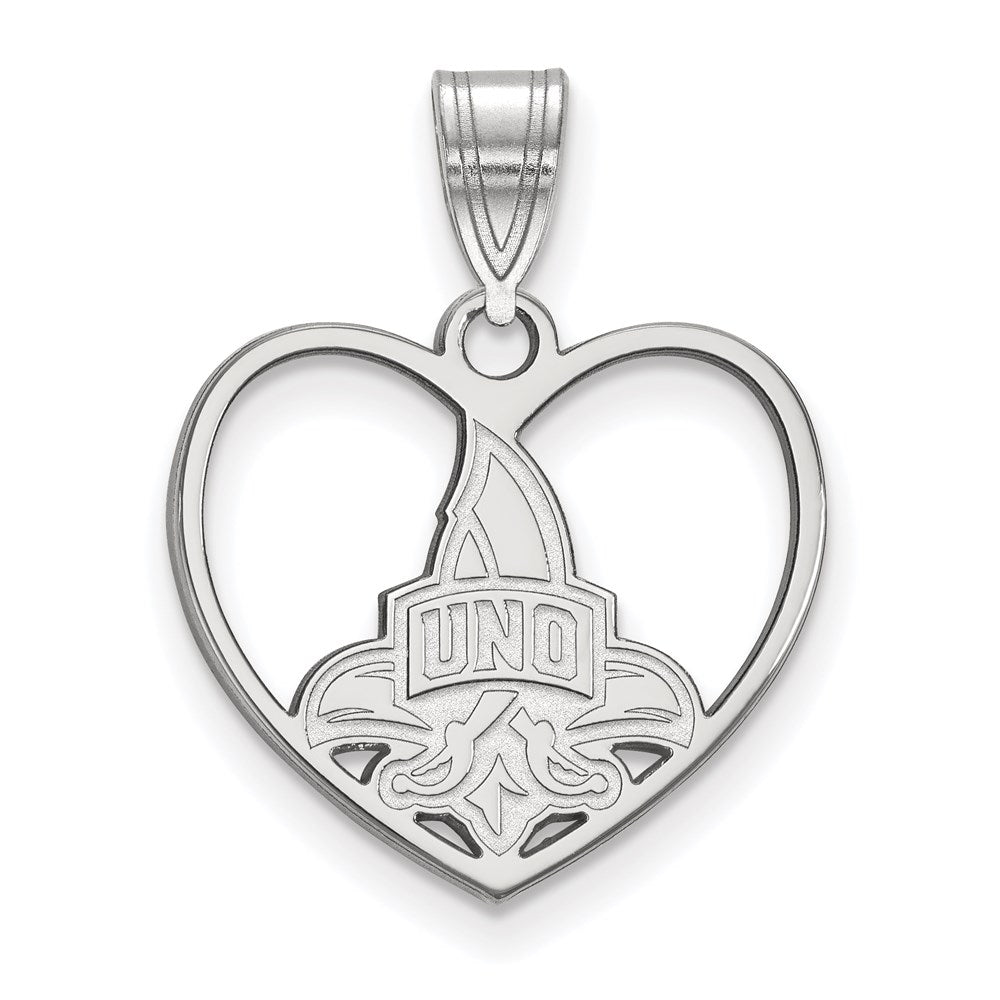 Sterling Silver Rhodium-plated LogoArt University of New Orleans U-N-O Heart Pendant