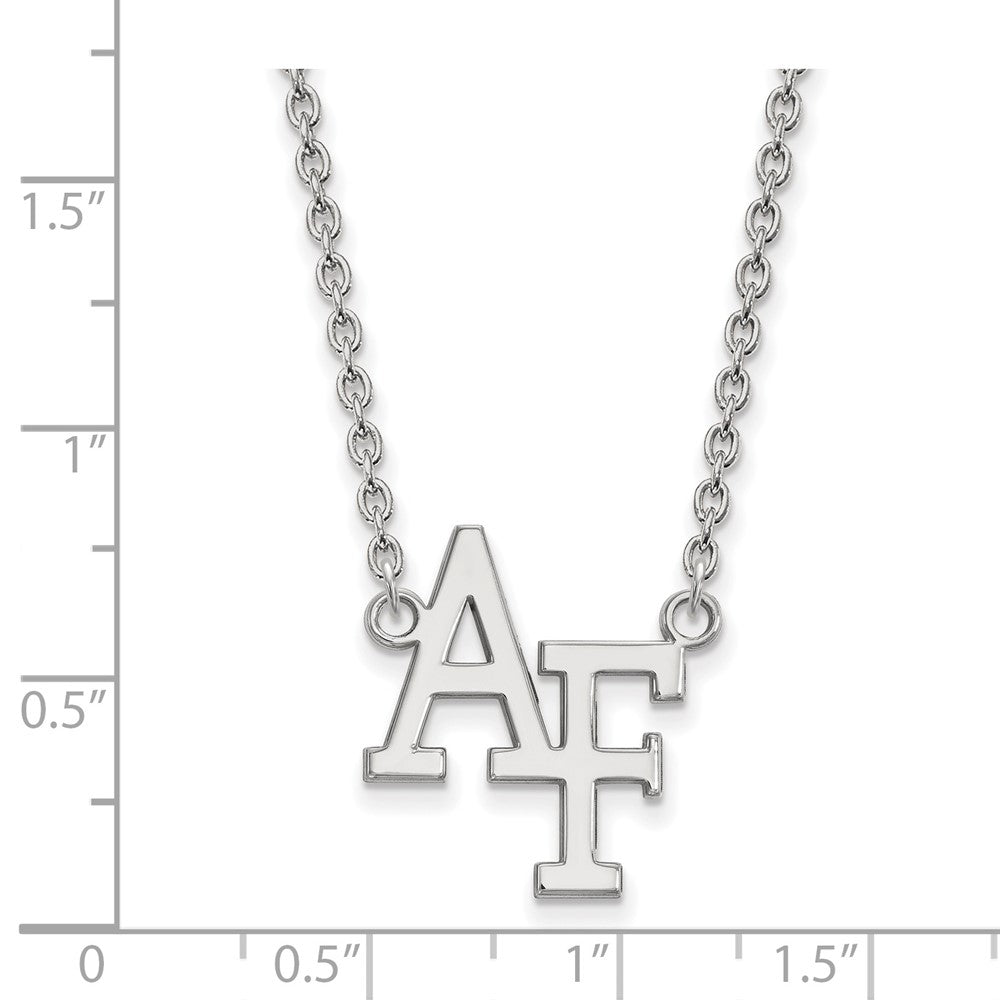 14k White Gold LogoArt United States Air Force Academy A-F Large Pendant 18 inch Necklace