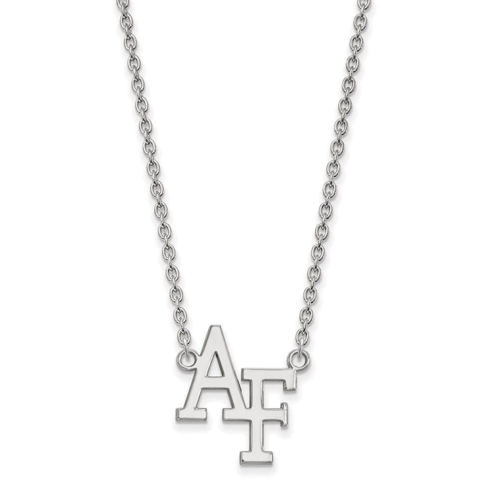 10k White Gold LogoArt United States Air Force Academy A-F Large Pendant 18 inch Necklace