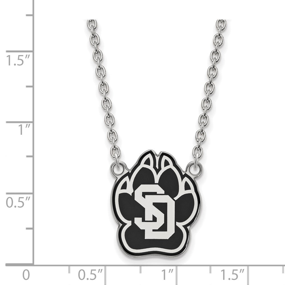 Sterling Silver Rhodium-plated LogoArt University of South Dakota Large Enameled Pendant 18 inch Necklace