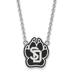 Sterling Silver Rhodium-plated LogoArt University of South Dakota Large Enameled Pendant 18 inch Necklace
