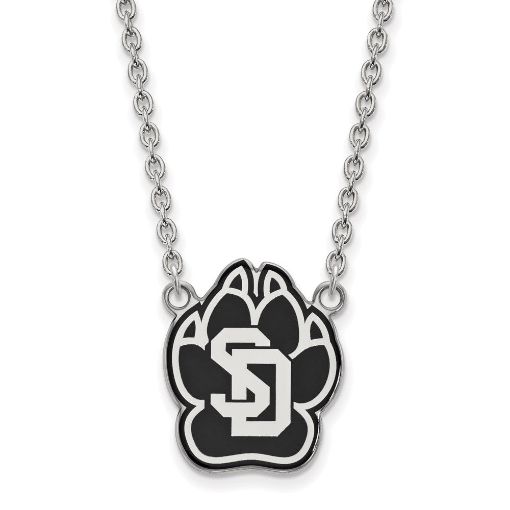 Sterling Silver Rhodium-plated LogoArt University of South Dakota Large Enameled Pendant 18 inch Necklace