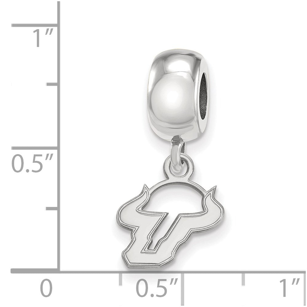 Sterling Silver Rhodium-plated LogoArt University of South Florida Bull Extra Small Dangle Bead Charm
