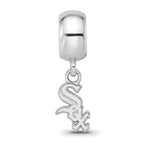 Sterling Silver Rhodium Plated Major League Baseball LogoArt Chicago White Sox Dangle Bead
